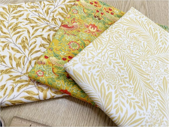 Fat Quarter Bundle - William Morris- Ochre Yellow - Bird floral Print Craft Fabric Material