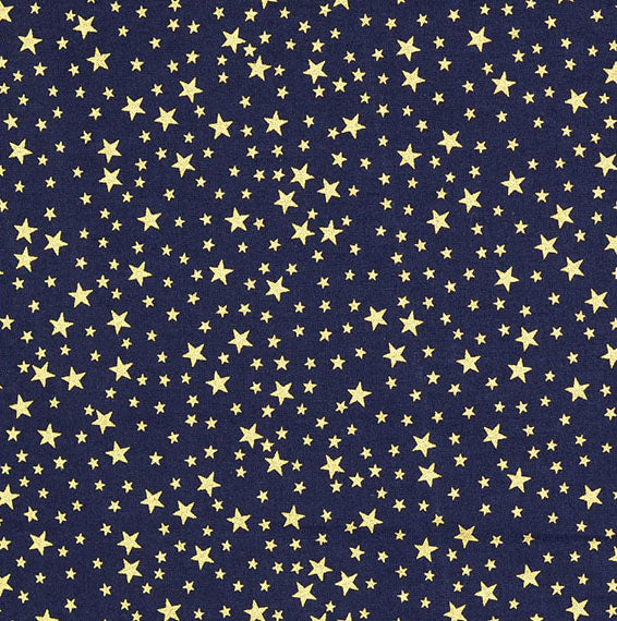 Christmas Fabric - Metallic Gold Stars on Navy Blue - Craft Fabric Material Metre