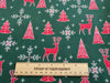 Christmas Fabric - Red Reindeers & Snowflakes on Green - 100% Cotton Fabric