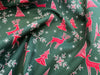 Christmas Fabric - Red Reindeers & Snowflakes on Green - 100% Cotton Fabric