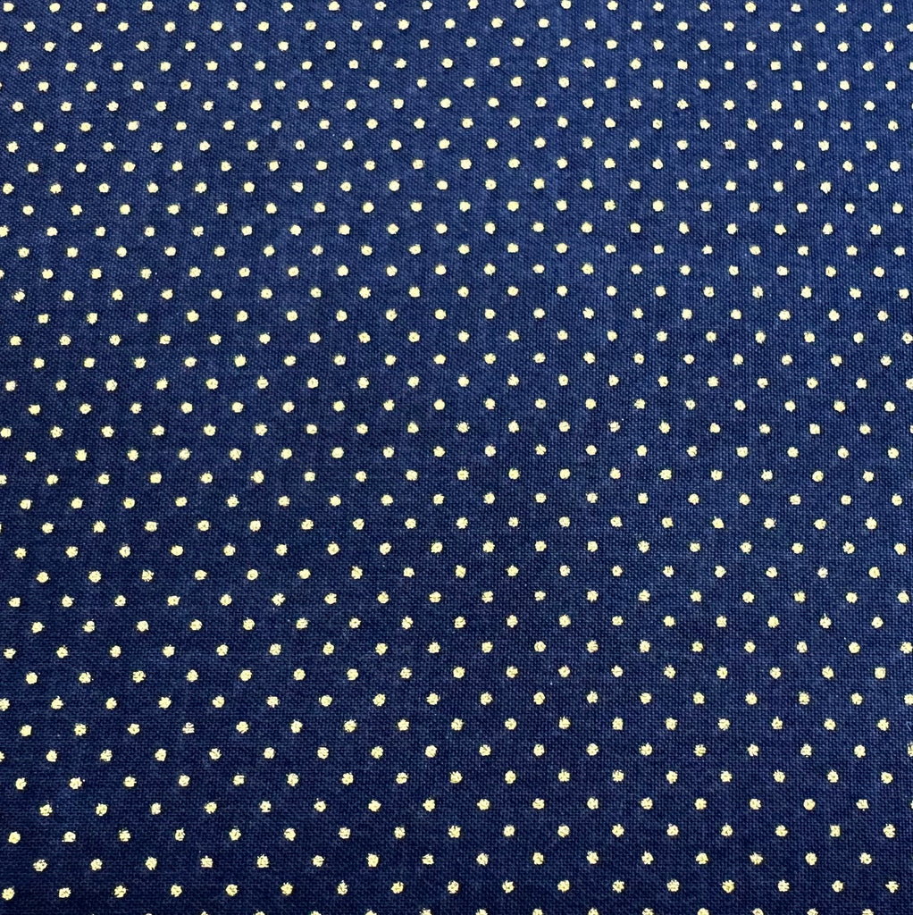 Christmas Fabric - Metallic Gold Spot on Navy Blue - Craft Fabric Material Metre