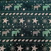 Christmas Fabric - Green & Ivory Scandi Reindeer & Star on Green - Craft Fabric Material Metre