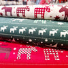 Christmas Fabric - Green & Ivory Scandi Reindeer & Star on Green - Craft Fabric Material Metre