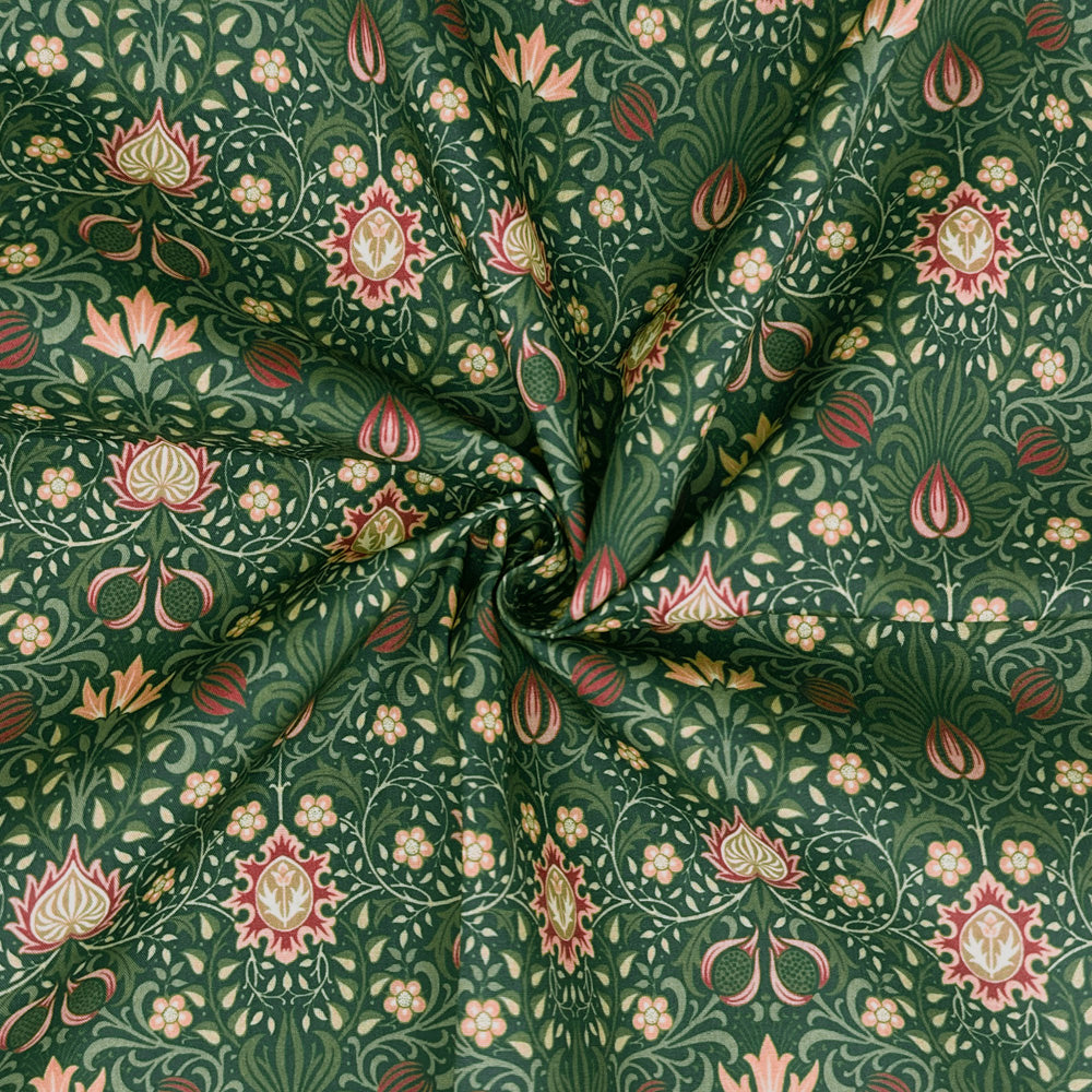 Craft Fabric - William Morris - Persian Olive Green - Quality Polycotton Fabric Material