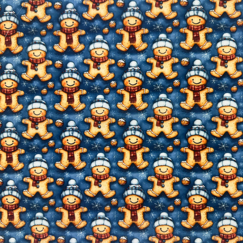 Christmas Fabric - Gingerbread Joy on Navy Blue - Quality Polycotton Fabric Material