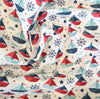Childrens Fabric ~ Blue Red White Sail Boats on White ~ Polycotton Prints