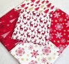 Christmas Fat Quarter Bundle - Red Christmas Stars Reindeers Stags Snowflakes Fabric
