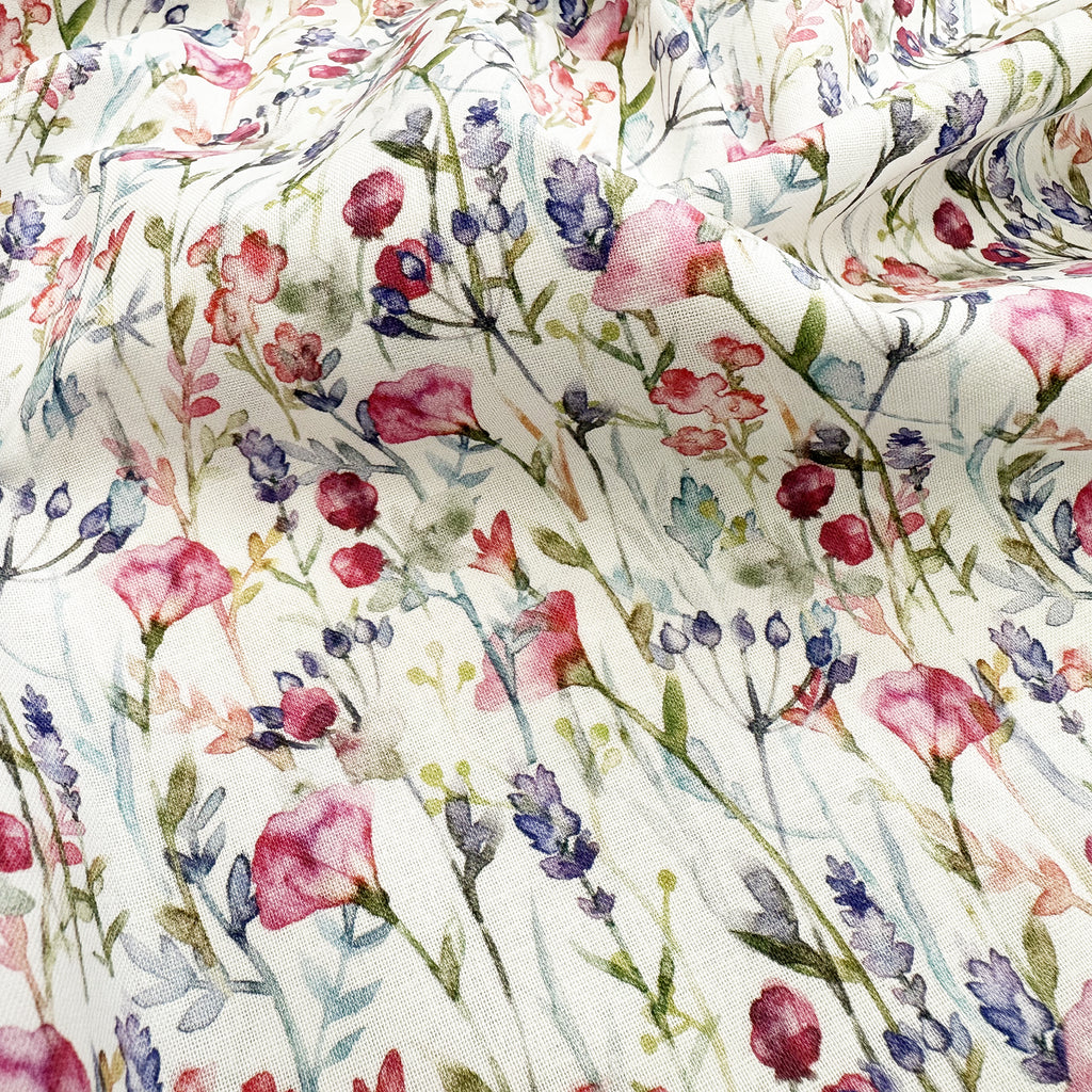 Pretty Watercolour Sweetpeas Floral Fabric - Cotton Craft Fabric Material