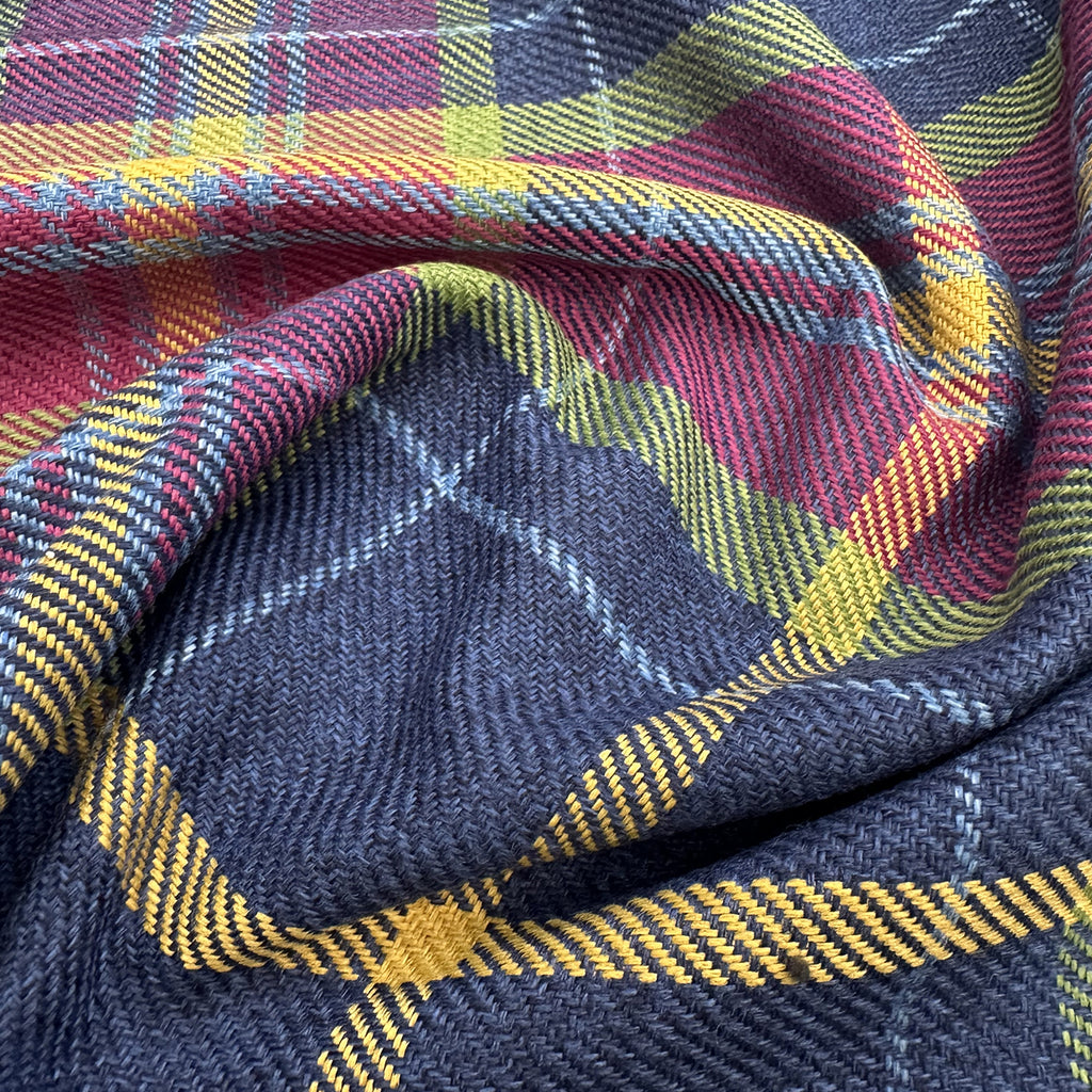 Upholstery Fabric Grampian Faux Wool Pink & Navy Blue Tartan Check Curtain Fabric