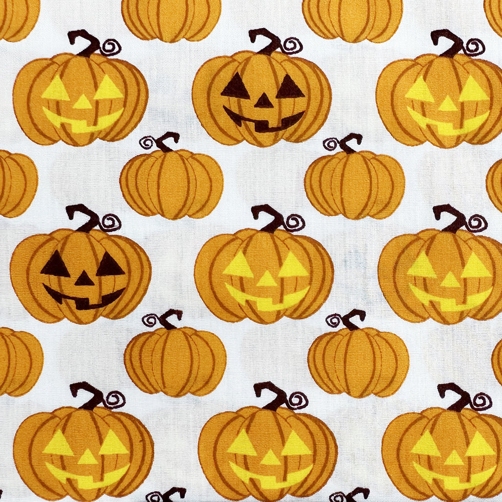 Halloween Fabric - Cute Orange Pumpkins - Polycotton Craft Fabric Material