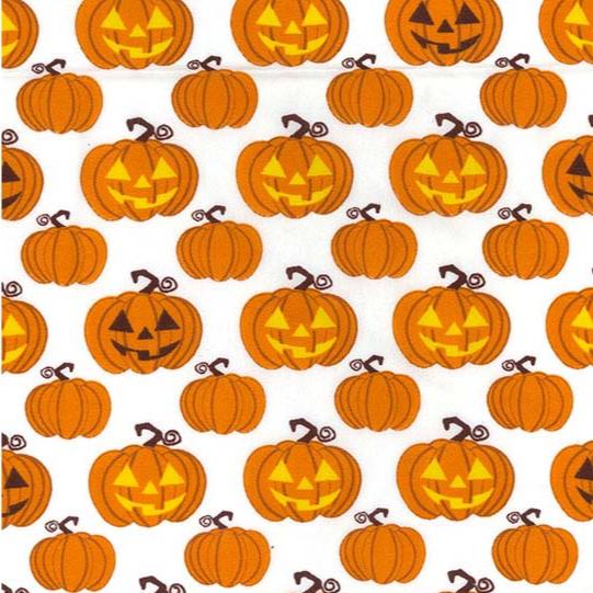 Halloween Fabric - Cute Orange Pumpkins - Polycotton Craft Fabric Material