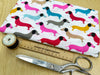 Polycotton Fabric - Sausage Dogs Dachshund Puppy Print - Craft Fabric Material Metre