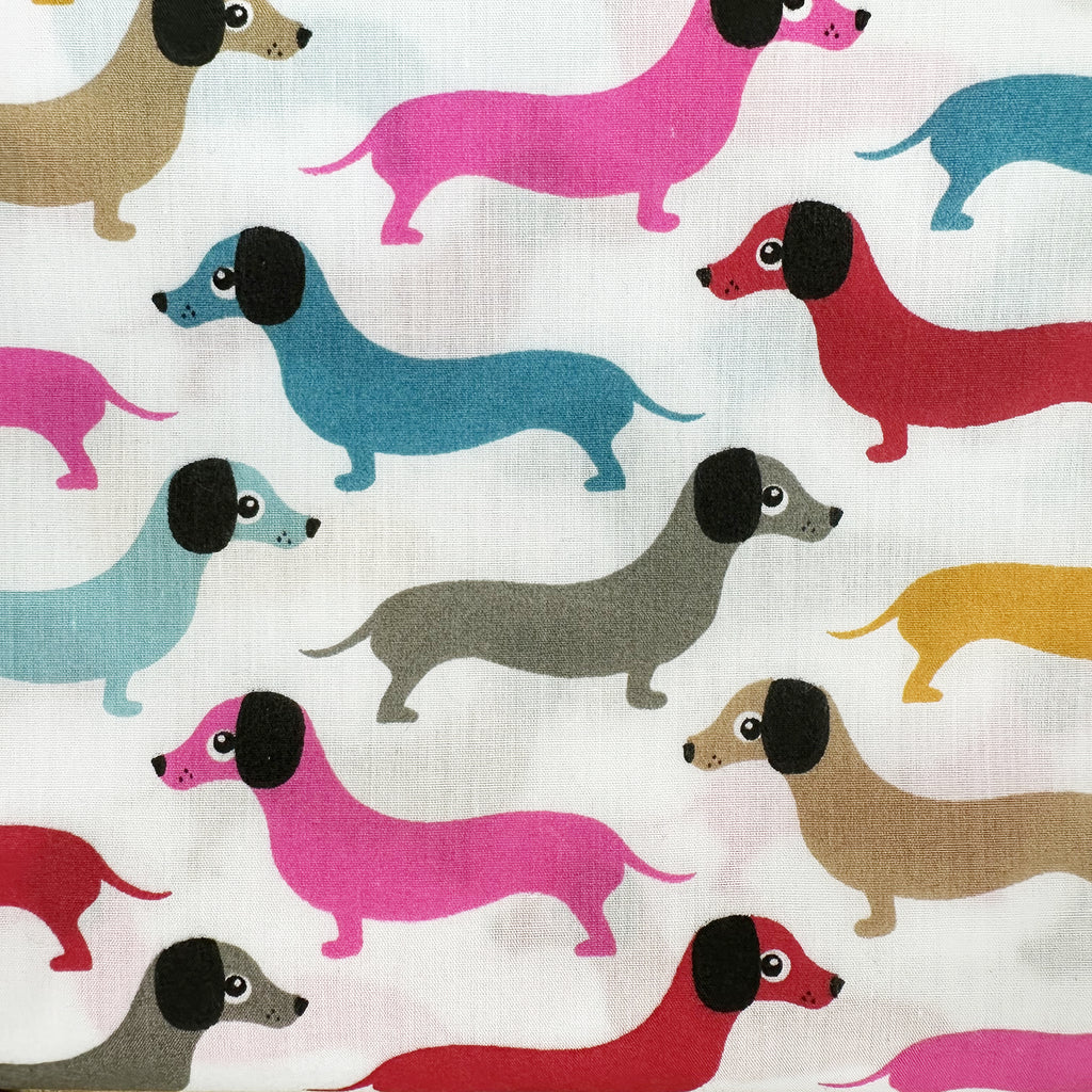 Polycotton Fabric - Sausage Dogs Dachshund Puppy Print - Craft Fabric Material Metre