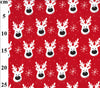 Christmas Fabric - Cute Rudolph Reindeers on Red - Polycotton Prints