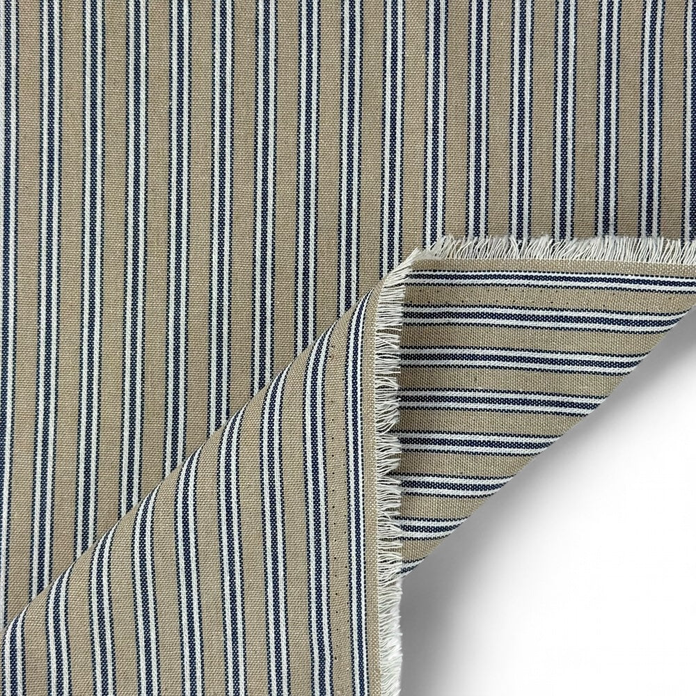 Regency Ticking Stripe Fabric - Natural & Navy Blue - Linen Look Upholstery Craft Fabric Material