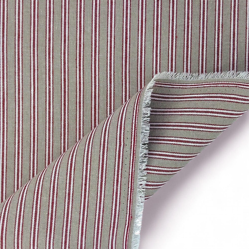 Regency Ticking Stripe Fabric - Natural & Red - Linen Look Upholstery Craft Fabric Material