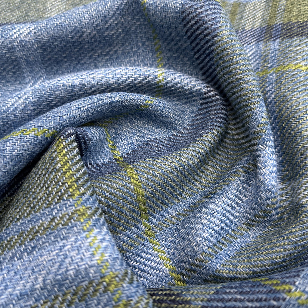 Upholstery Fabric Grampian Faux Wool Blue & Green Tartan Check Curtain Fabric