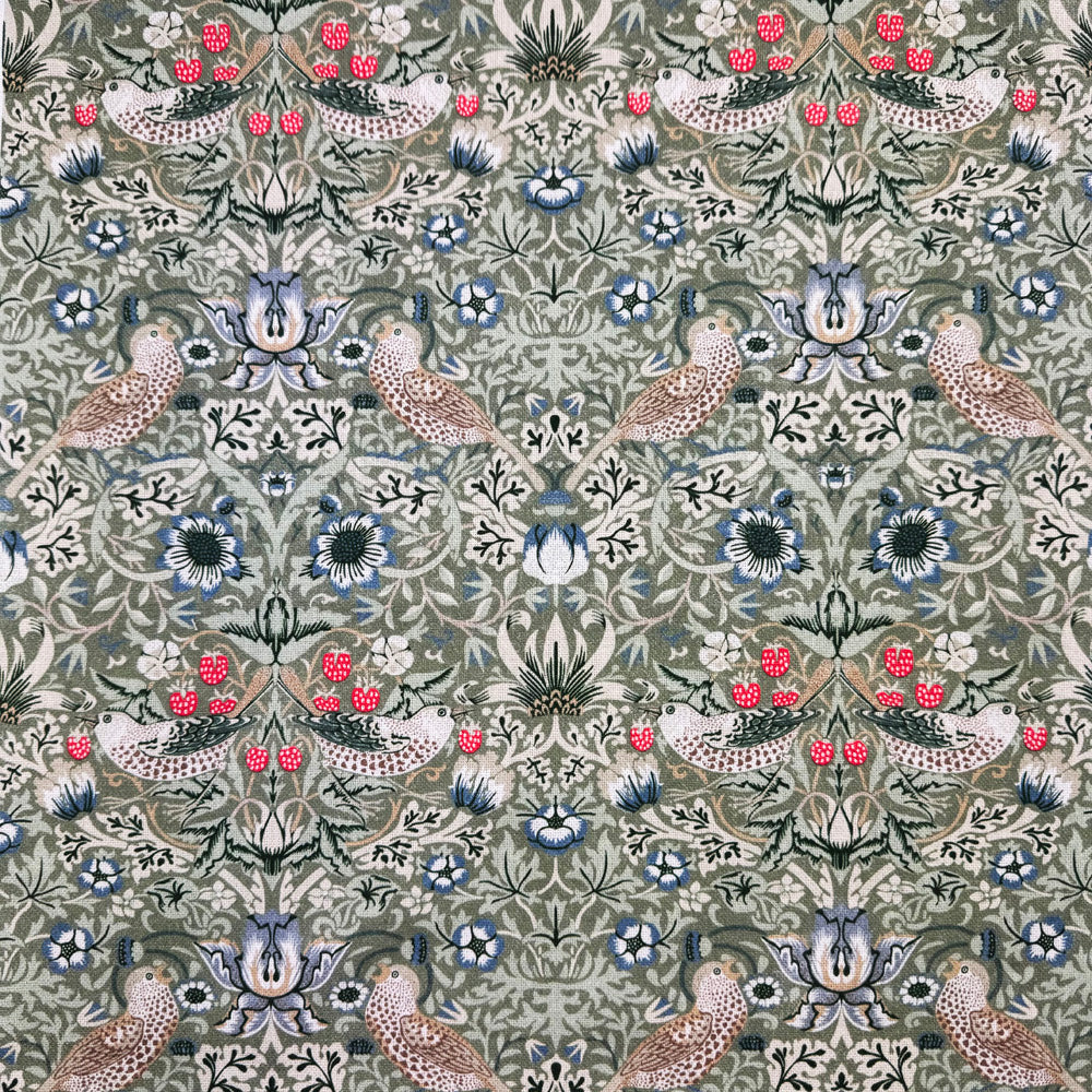 William Morris Fabric - Strawberry Thief Sage Green - Furnishing Curtain Cushion Fabric