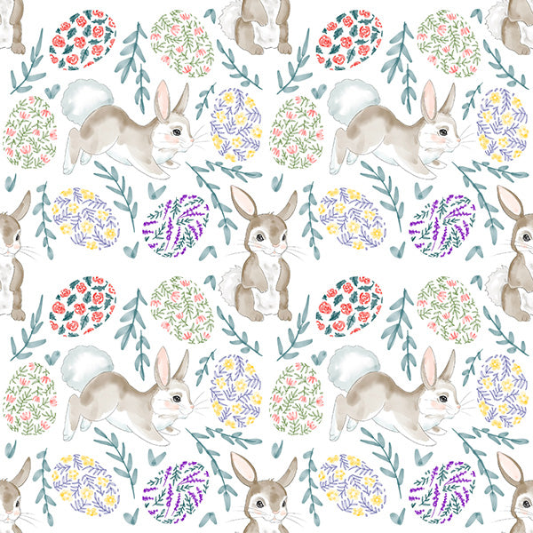 Easter Fabric - Spring Bunny & Floral Easter Eggs Cotton Craft Fabric Material