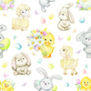 Easter Fabric - Cute Baby Animals & Spring Floral - Cotton Craft Fabric Material