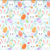 Easter Fabric - Cute Bunny Rabbits Eggs & Spring Floral on Blue