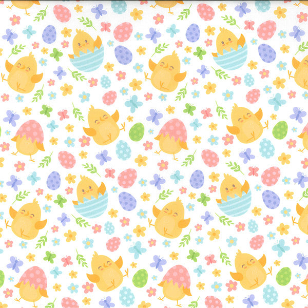 Easter Fabric - Cute Chicks & Easter Eggs Cotton Craft Fabric Material