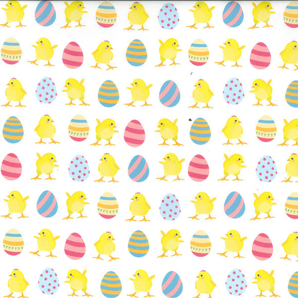 Easter Fabric - Cute Dancing Chicks & Easter Eggs Cotton Craft Fabric Material