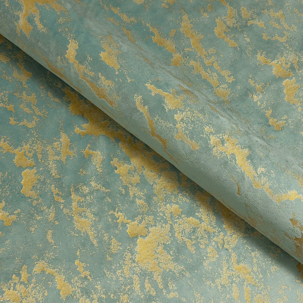 Upholstery Fabric - Avalon Marbled Velour Velvet - Jade Green & Gold