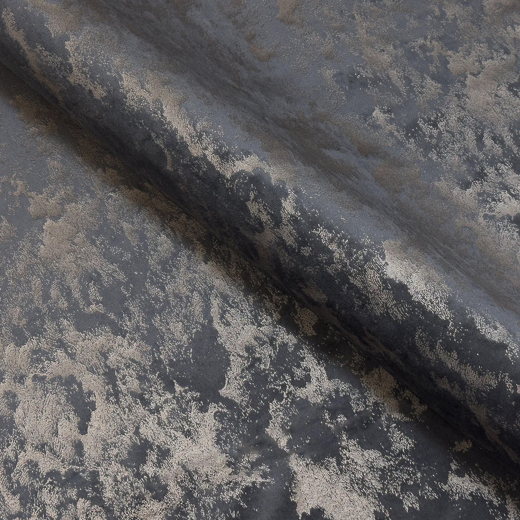 Upholstery Fabric - Avalon Marbled Velour Velvet - Midnight Grey & Silver