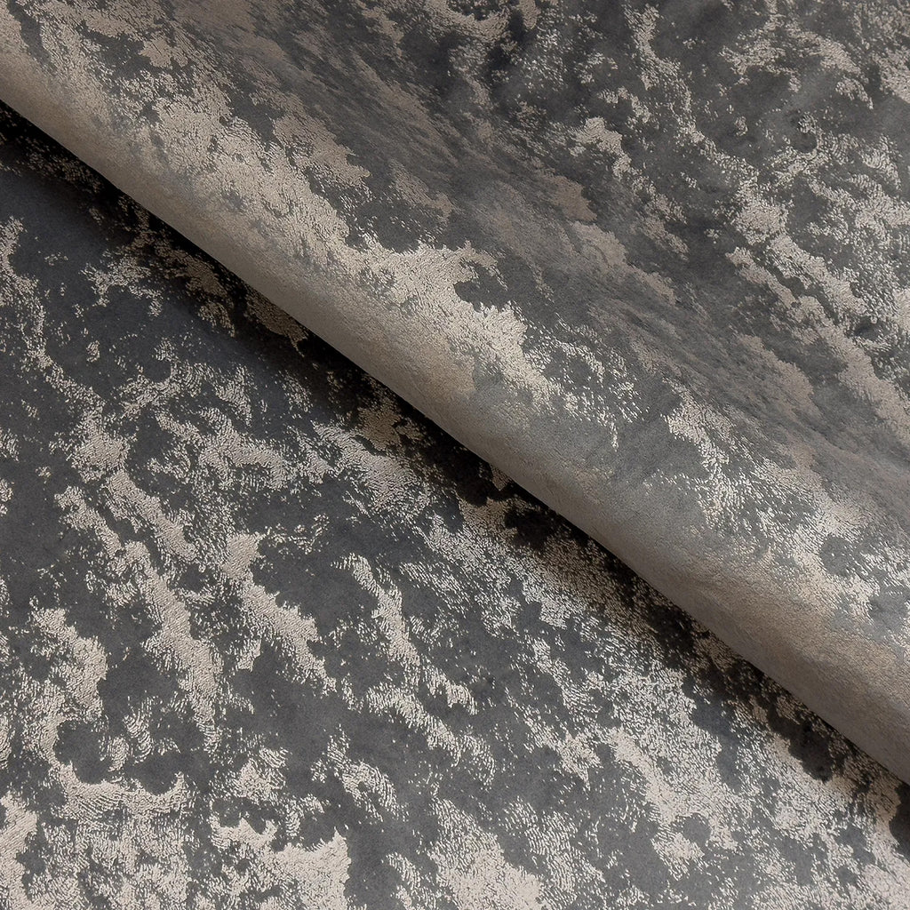 Upholstery Fabric - Avalon Marbled Velour Velvet - Dark Shadow & Matt Silver