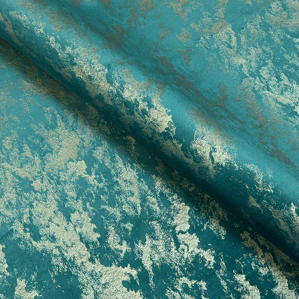Upholstery Fabric - Avalon Marbled Velour Velvet - Teal & Gold