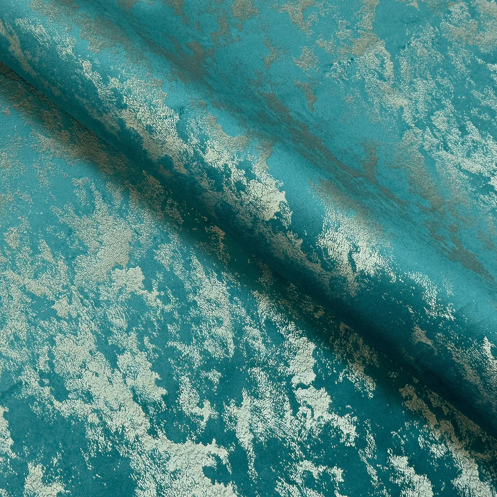 Upholstery Fabric - Avalon Marbled Velour Velvet - Teal & Silver