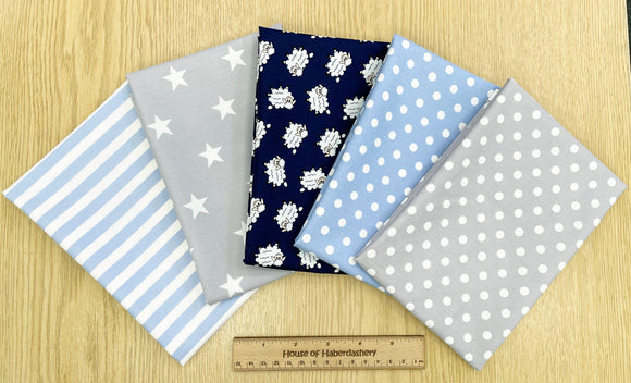 Fat Quarter Bundle - Navy Blue & Grey Baby Sheep Mix