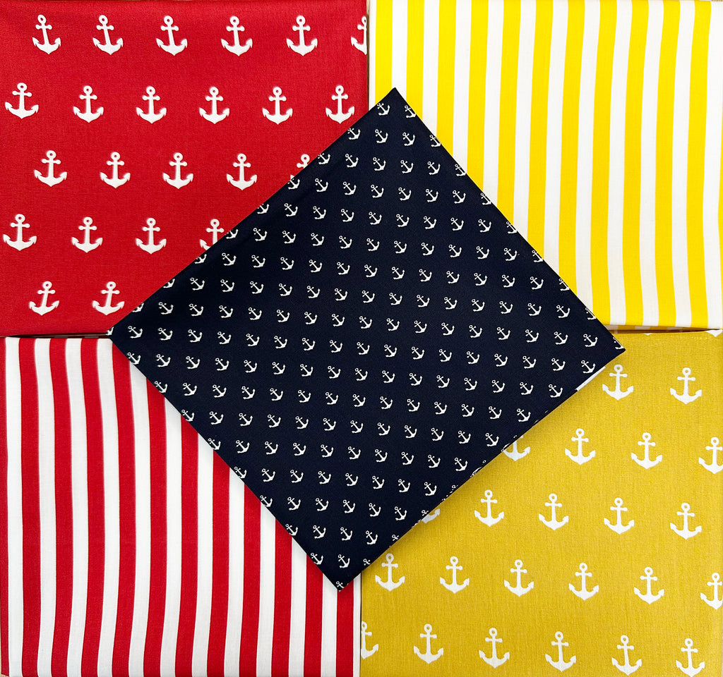 Fat Quarter Fabric Bundle - Nautical Anchors & Stripes Mix