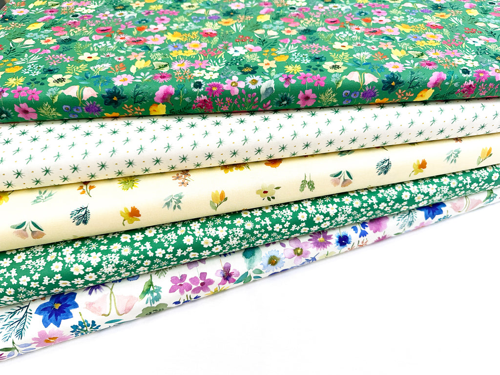 100% Cotton Fat Quarter Bundle - Pretty Green Floral Mix - Quilting Craft Fabric