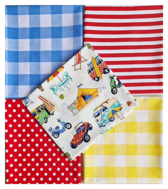 Fat Quarter Bundle - Getaway Camping Camper Van Tent Mix - Bunting Craft Fabric