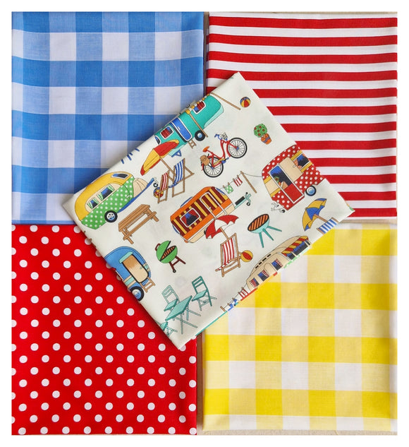 Fat Quarter Bundle - Getaway Camping Caravan Mix - Bunting Craft Fabric