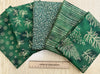 Fat Quarter Bundle - Christmas Green Metallic Gold Snowflake Trees Fabric