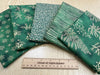 Fat Quarter Bundle - Christmas Green Metallic Gold Snowflake Trees Fabric