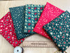 Fat Quarter Bundle - Red Green & Gold Christmas Star - Bunting Craft Fabric