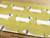 Upholstery Fabric - Hound Dog Ochre - Dachshund Sausage Dog Print Fabric Material
