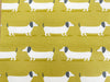 Upholstery Fabric - Hound Dog Ochre - Dachshund Sausage Dog Print Fabric Material
