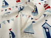 Upholstery Fabric - Maritime Blue - Boats & Lighthouse Print Fabric Material