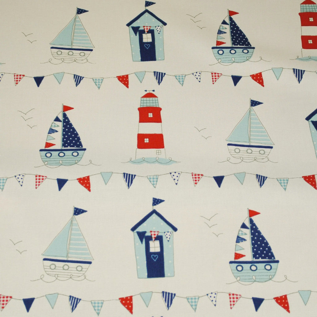 Upholstery Fabric - Maritime Blue - Boats & Lighthouse Print Fabric Material