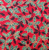 Christmas Fabric - Metallic Gold Holly & Berry Print on Red - 100% Cotton