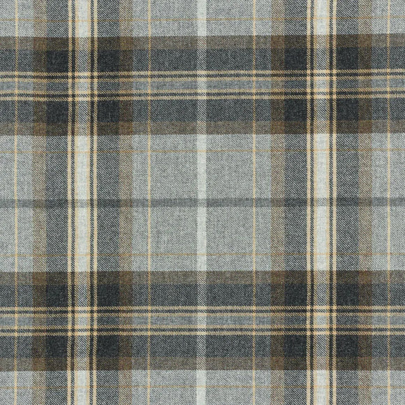 Upholstery Fabric Grampian Faux Wool Black & Gold Tartan Check Curtain Fabric