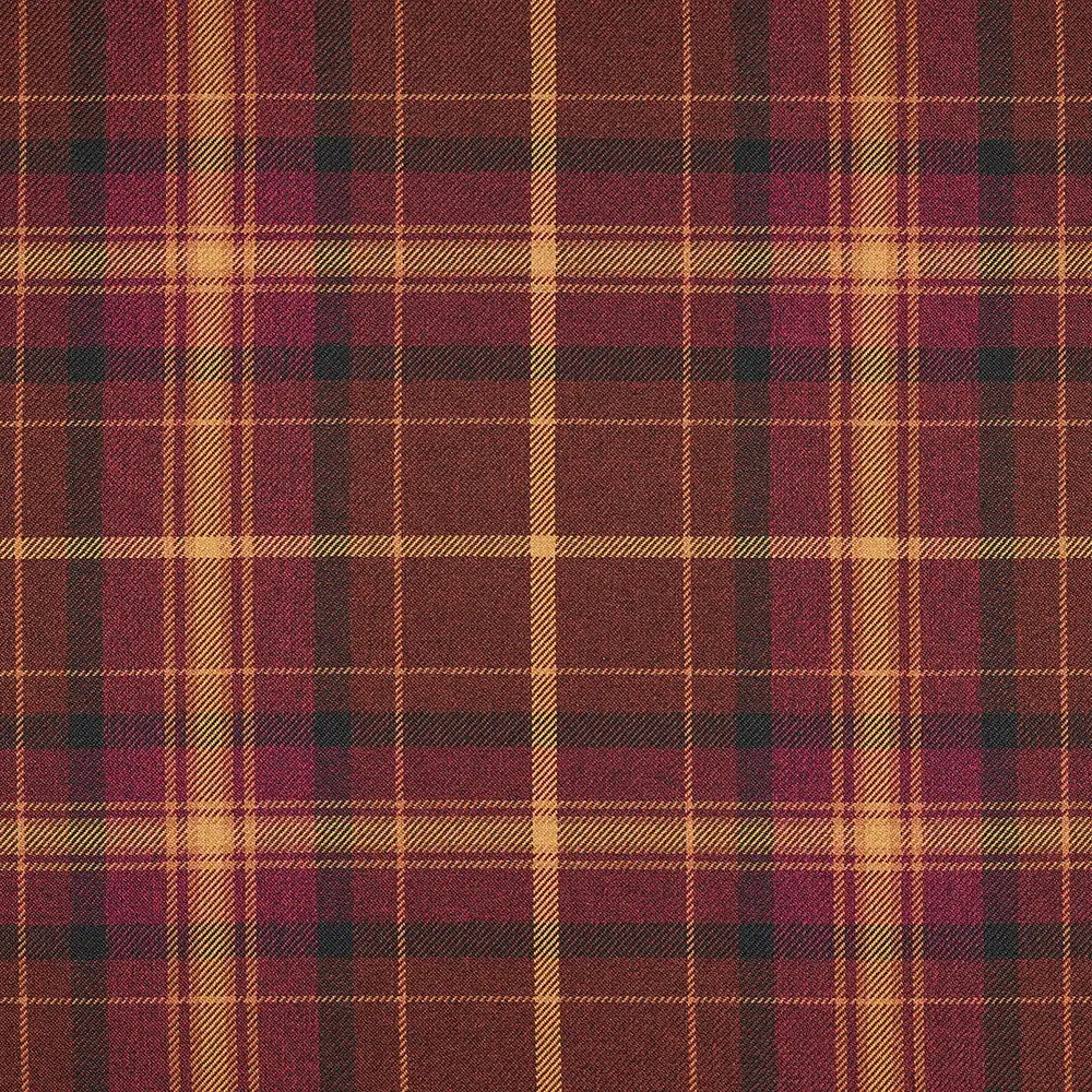 Upholstery Fabric Grampian Faux Wool Red & Ochre Tartan Check Curtain Fabric