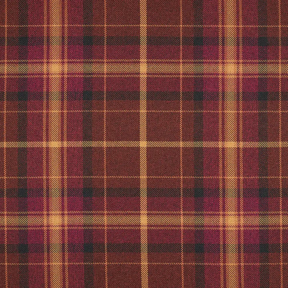 Upholstery Fabric Grampian Faux Wool Red & Ochre Tartan Check Curtain Fabric