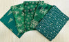 Fat Quarter Bundle - Christmas Green Metallic Gold Silver Snowflake Trees Fabric