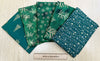 Fat Quarter Bundle - Christmas Green Metallic Gold Silver Snowflake Trees Fabric